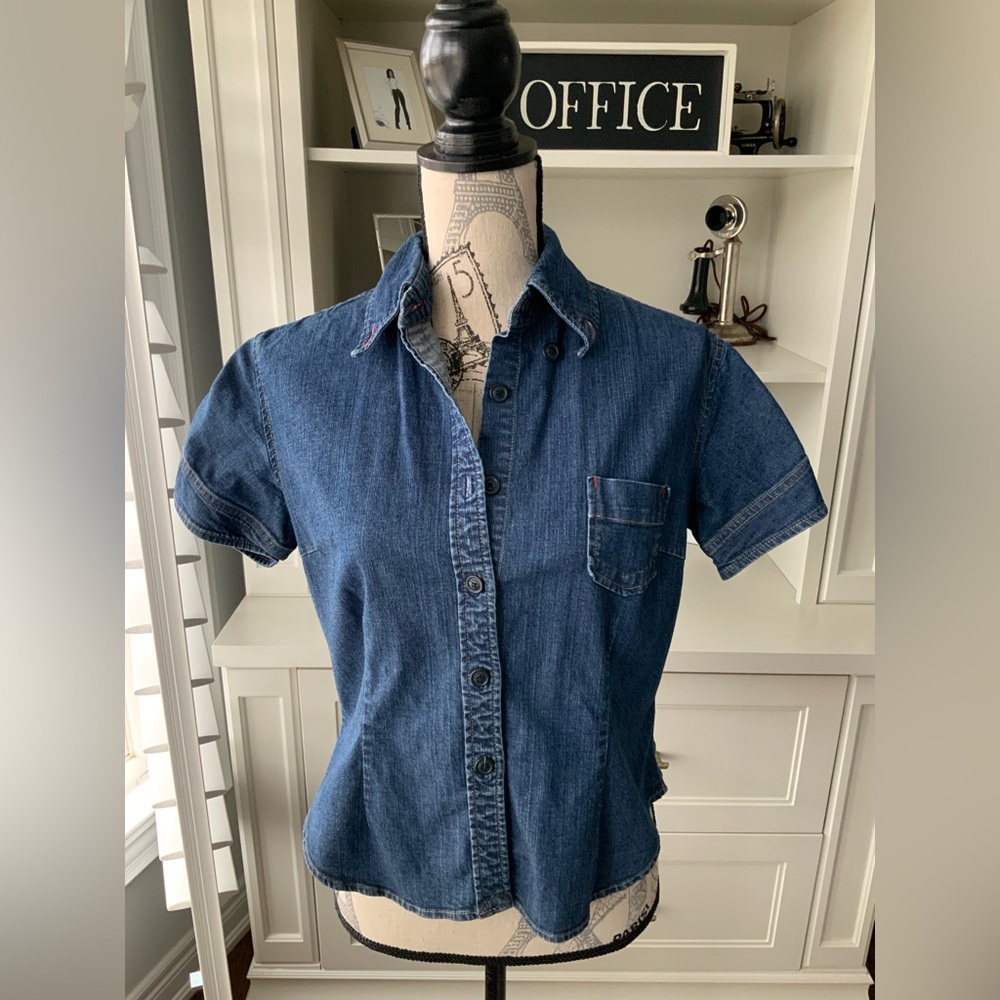 Esprit Dark Blue Denim Short-Sleeve Button-Down Shirt